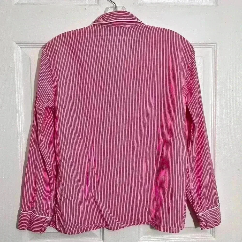 Lauren Ralph Lauren Pink and white Pajama Button Down top with blue | size small